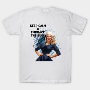 Retro Housewife Humor Keep Calm and Embrace the Suck Woman Sailor Pin-up Art T-Shirt